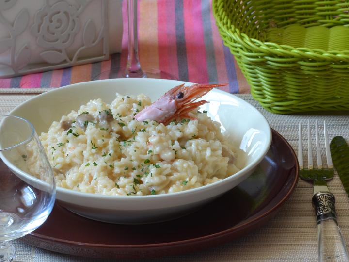 Risotto de champiñón y gambas