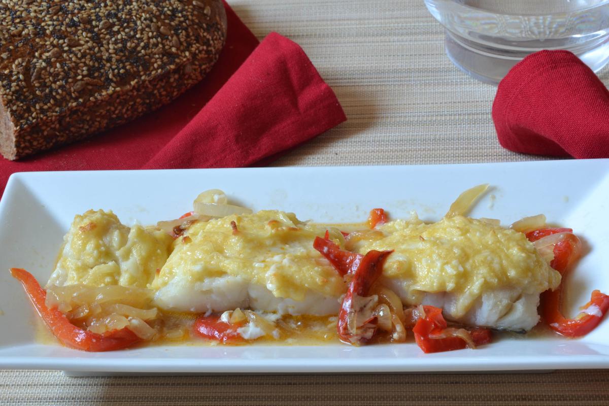 bacalao gratinado con verduras