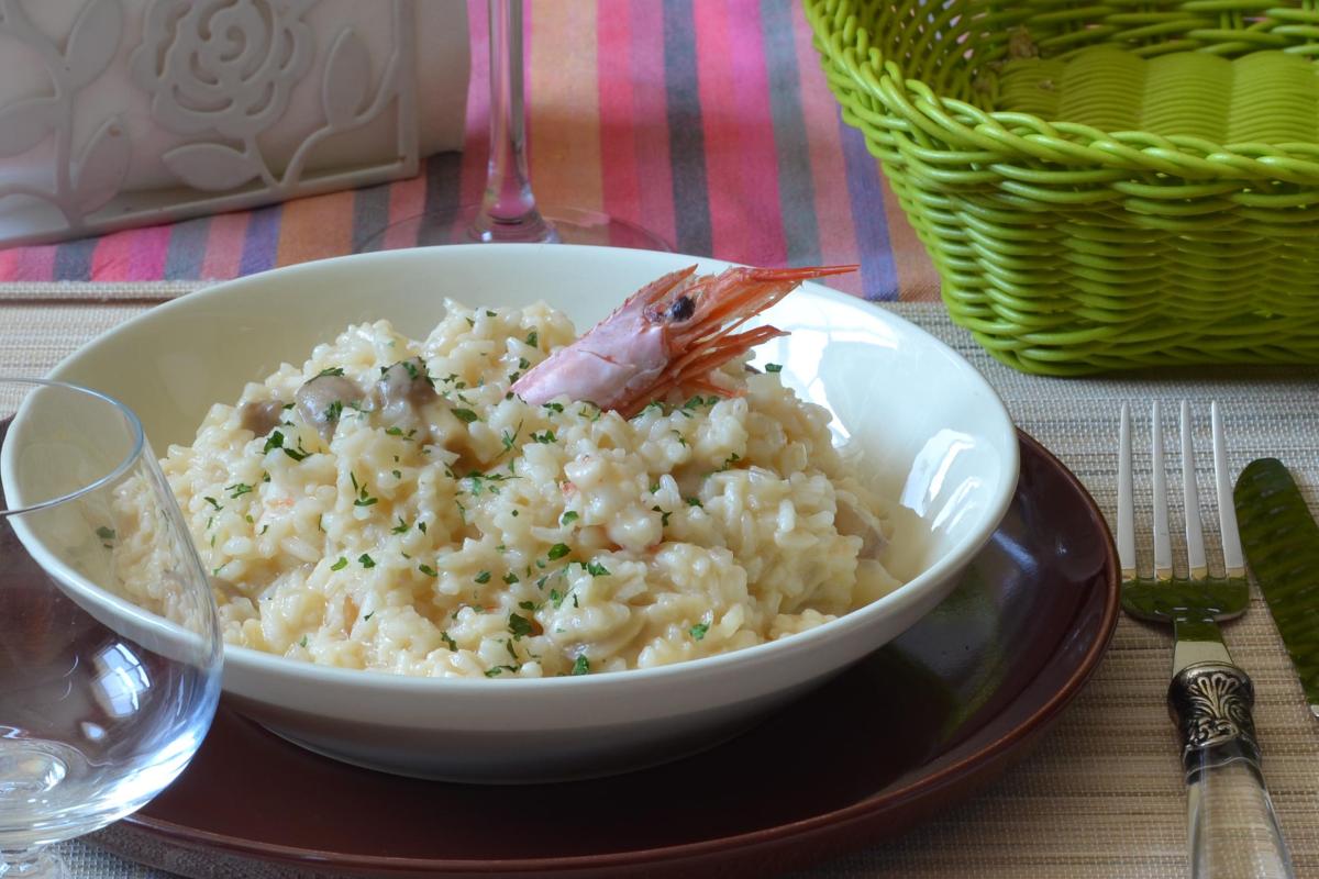 Risotto de champiñón y gambas